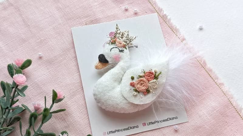 刺繡髮夾白天鵝寶寶髮夾天鵝生日派對