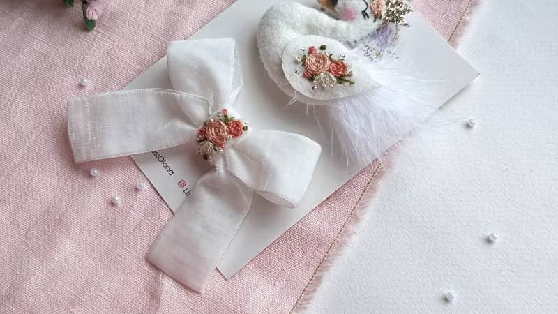 刺繡髮夾白天鵝寶寶髮夾天鵝生日派對