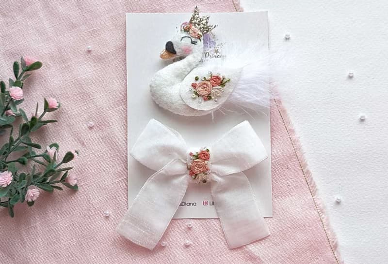 刺繡髮夾白天鵝寶寶髮夾天鵝生日派對