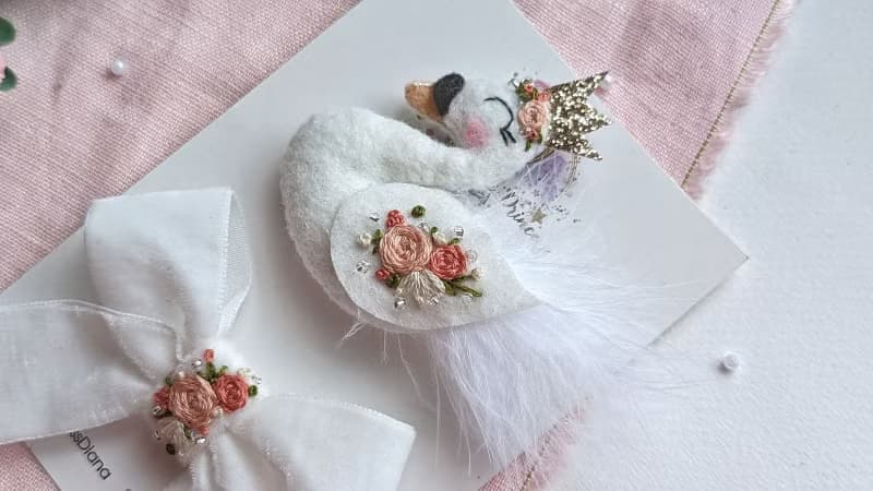 刺繡髮夾白天鵝寶寶髮夾天鵝生日派對