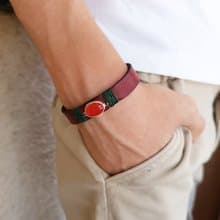Rooted Glow Cherry Agate Wrap Leather Bracelet - Sterling Silver, Red & Green