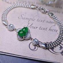 |福財|A貨翡翠冰玻陽綠飽滿葫蘆9.6mm純銀鍍18k精緻四葉草手鏈