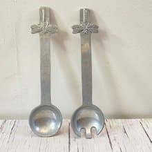 老式沙拉湯匙和湯匙套裝 2 件套鋁製餐叉和勺子