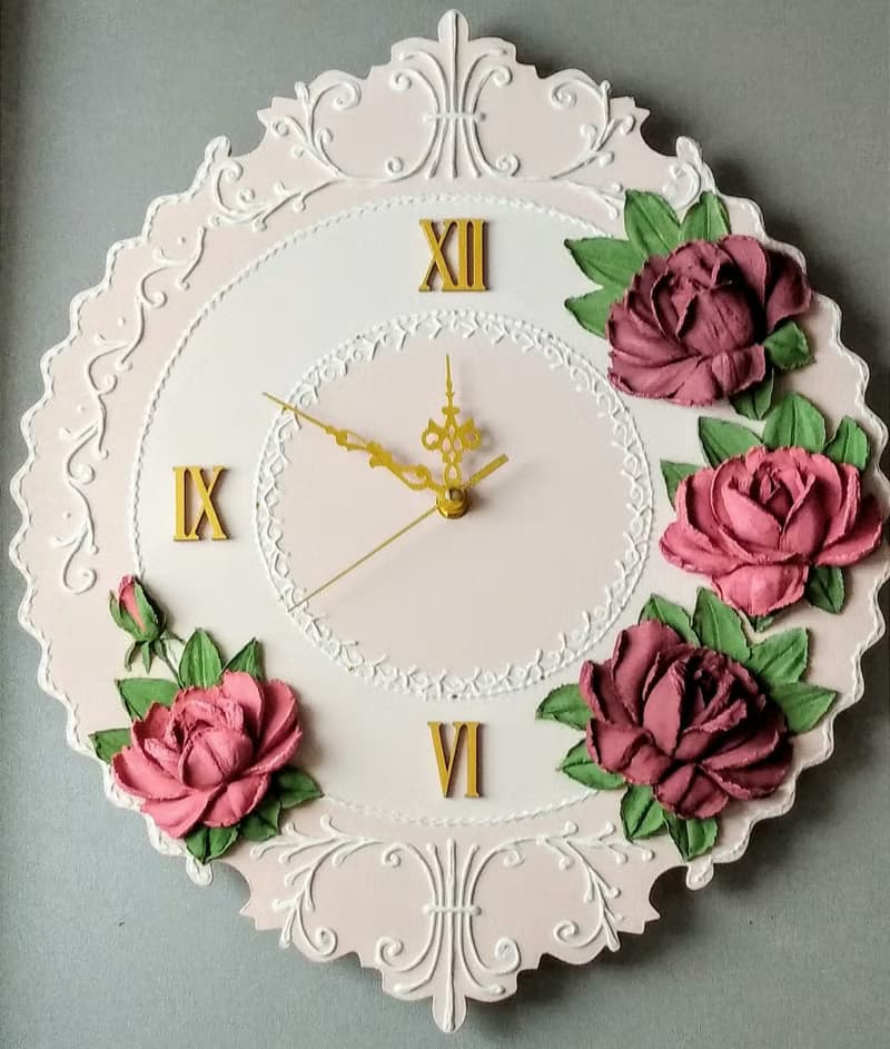 挂钟 Pink wall clock with roses Flower clock Silent wall clock for bedroom