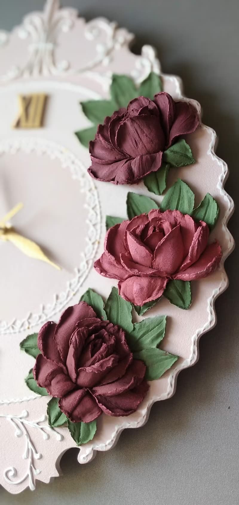 挂钟 Pink wall clock with roses Flower clock Silent wall clock for bedroom
