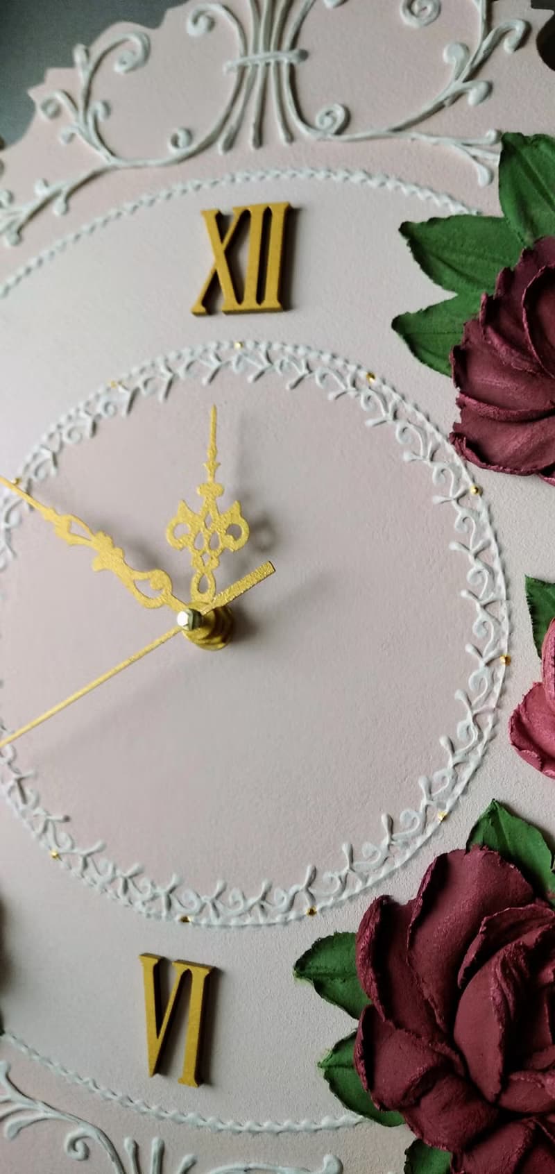 挂钟 Pink wall clock with roses Flower clock Silent wall clock for bedroom