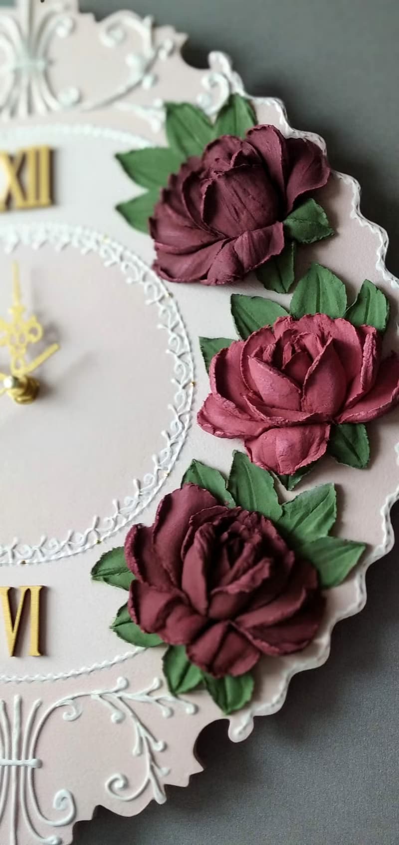挂钟 Pink wall clock with roses Flower clock Silent wall clock for bedroom