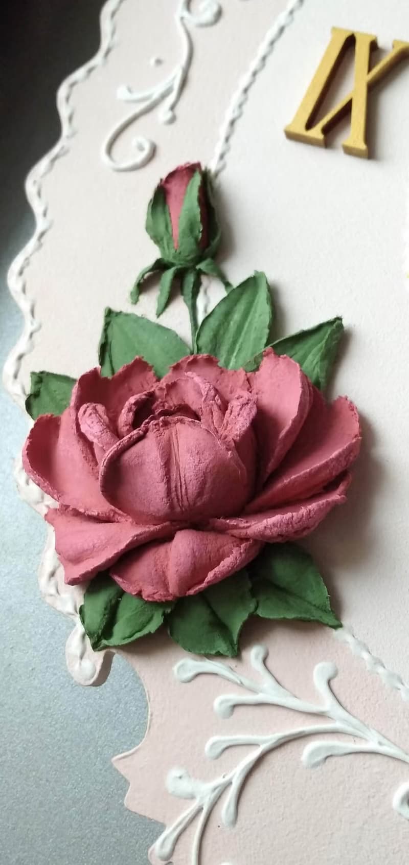 挂钟 Pink wall clock with roses Flower clock Silent wall clock for bedroom