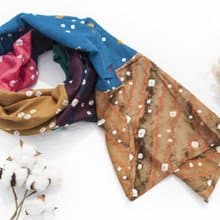 印度純綿圍巾 手工圍巾 拼布綁染絲巾 紮染草木染棉絲巾-海洋泡泡