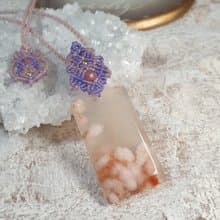 SA25凝玉。櫻花瑪瑙無事牌南美蠟線編織項鍊