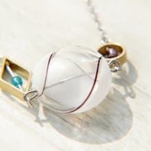 情人節禮物 / 幾何風 / 法式條紋口吹玻璃項鍊 短鏈 長鏈 鎖骨鍊 - 白巧克力 + 幾何黃銅