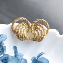 Vintage Jewelry 西洋古董飾品 金色調 對稱 金繩索 針式耳環