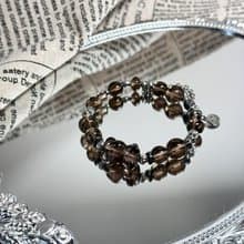 熊大經典茶晶手鍊 - 醫療鋼/茶晶/黑冰曜石/黑膽石/熊熊