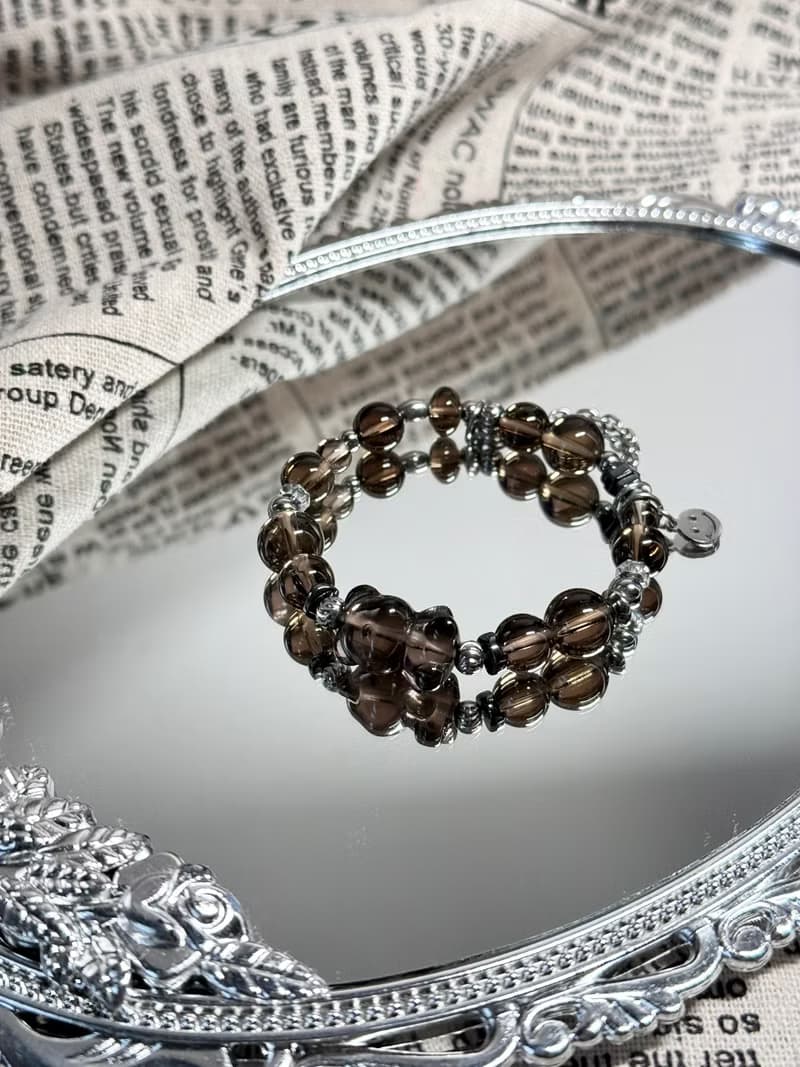 熊大經典茶晶手鍊 - 醫療鋼/茶晶/黑冰曜石/黑膽石/熊熊