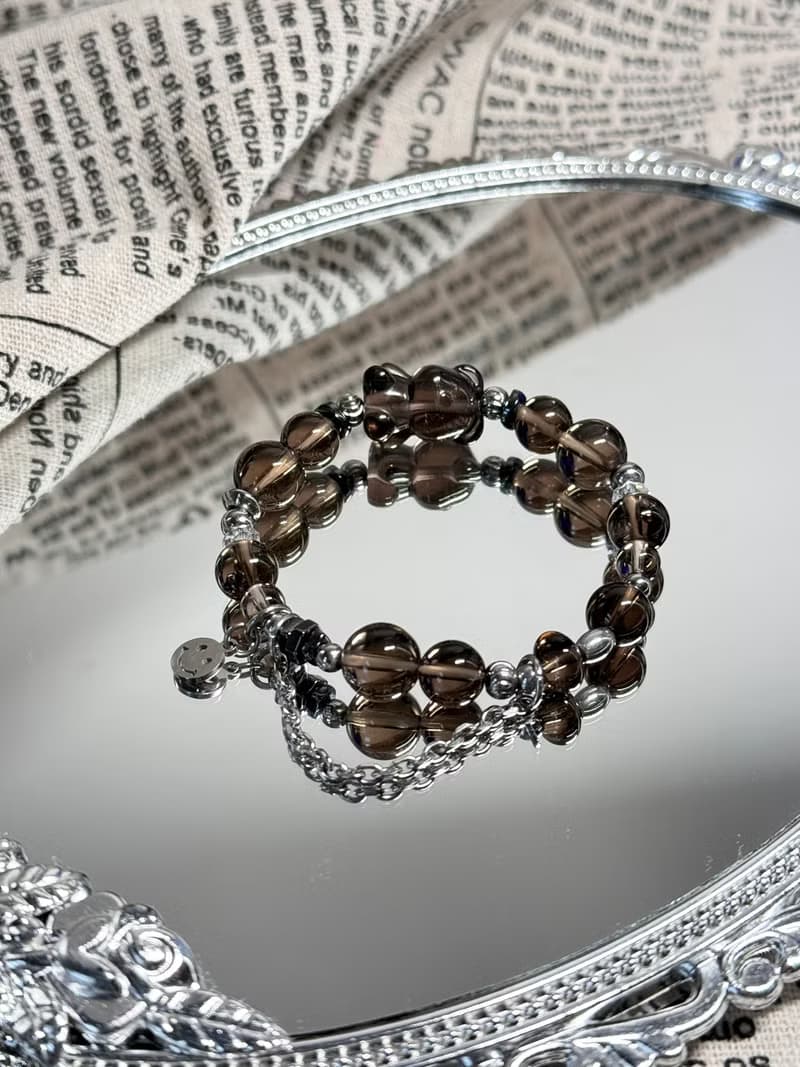 熊大經典茶晶手鍊 - 醫療鋼/茶晶/黑冰曜石/黑膽石/熊熊