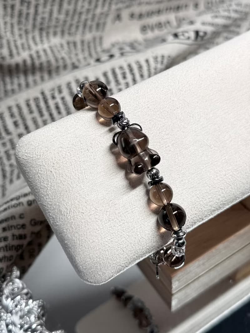熊大經典茶晶手鍊 - 醫療鋼/茶晶/黑冰曜石/黑膽石/熊熊