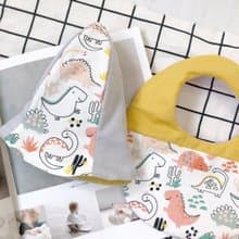 芥黃彩色恐龍 彌月禮盒兩件組 手工寶寶漁夫帽+六層紗圍兜