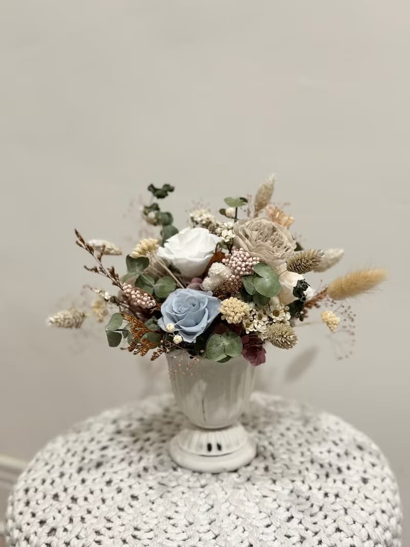 低飽和色調永生花盆花 永生桌花 侘寂風 開幕盆栽