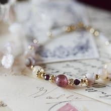 和歌。草莓晶 石榴石 櫻花瑪瑙 白月亮石 14K 天然石水晶 手鍊