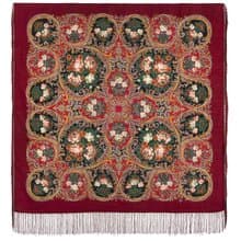 Pavlovo Posad Russian Shawl 100% Wool Scarf 125x125 cm Wrap Silk Fringe 1827-6