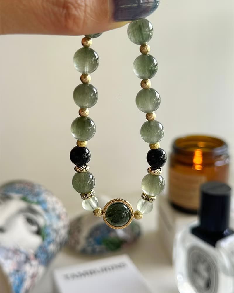 綠髮金運赤鐵礦板鈦晶設計款手鏈