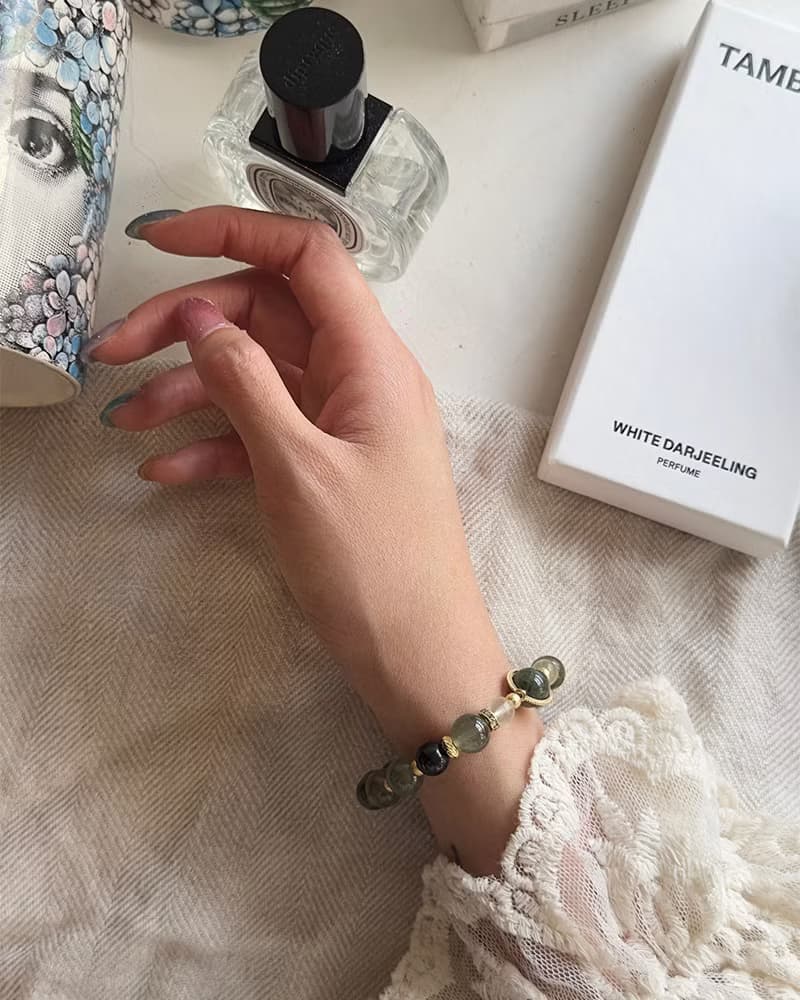 綠髮金運赤鐵礦板鈦晶設計款手鏈