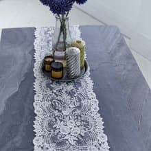 【禮盒禮物】唯美細骨亮片刺繡蕾絲桌巾-銀蔥象牙米