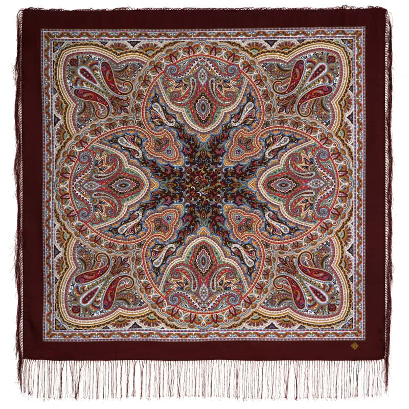 Original Pavlovo Posad Russian Shawl 100% Wool Woolen Scarf 110x110 cm 1695-6