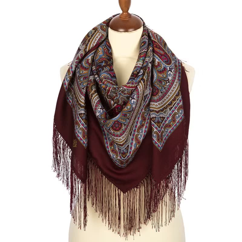 Original Pavlovo Posad Russian Shawl 100% Wool Woolen Scarf 110x110 cm 1695-6