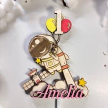 Astronaut Wood Custom Cake Topper - Hand Painted Birthday Keepsake - Custom Name
