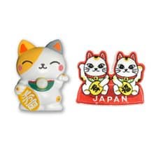 日本可愛招財貓冰箱裝飾磁鐵+日本 Q版-招財貓臂章【2件組】冰箱