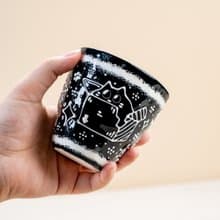 Quirky Black Cat Water Mug, Funny Kitty Cartoon Style 3D Handcrafted Art Cup