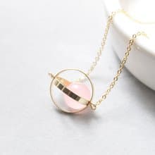 幸福星球。宇宙。金環。粉玉髓。 項鍊 Blessed Planet。Galaxy。Golden Ring。Pink Chalcedony。Necklace