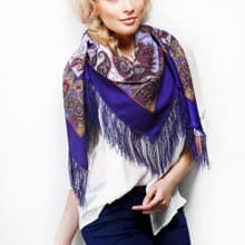 Pavlovo Posad Russian Shawl 100% Wool Scarf 125x125 cm Wrap Silk Fringe 1344-13
