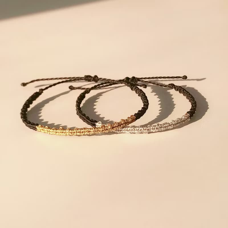 Metalic gold silver copper macrame knot bracelet