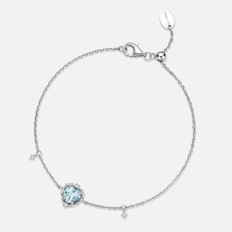 Wavy Heart 愛心藍托帕石925銀手鍊