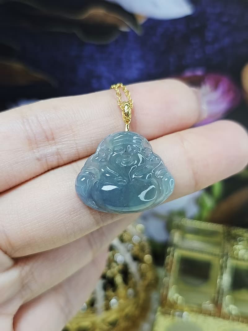 世界首富男神|18k財神爺|緬甸A貨翡翠冰藍紫春彩訂制款吊墜項鍊