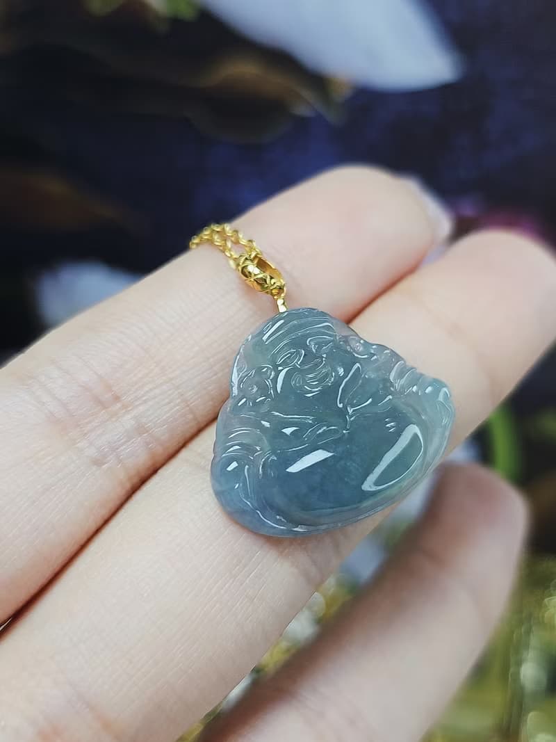 世界首富男神|18k財神爺|緬甸A貨翡翠冰藍紫春彩訂制款吊墜項鍊