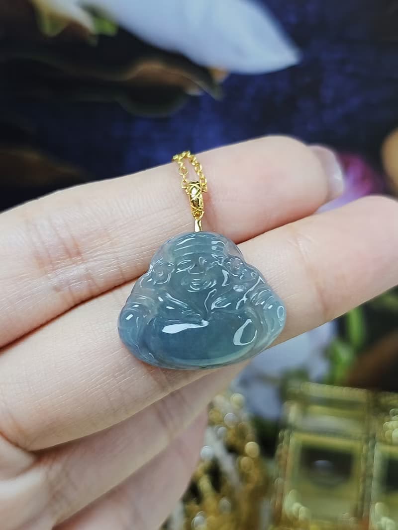 世界首富男神|18k財神爺|緬甸A貨翡翠冰藍紫春彩訂制款吊墜項鍊