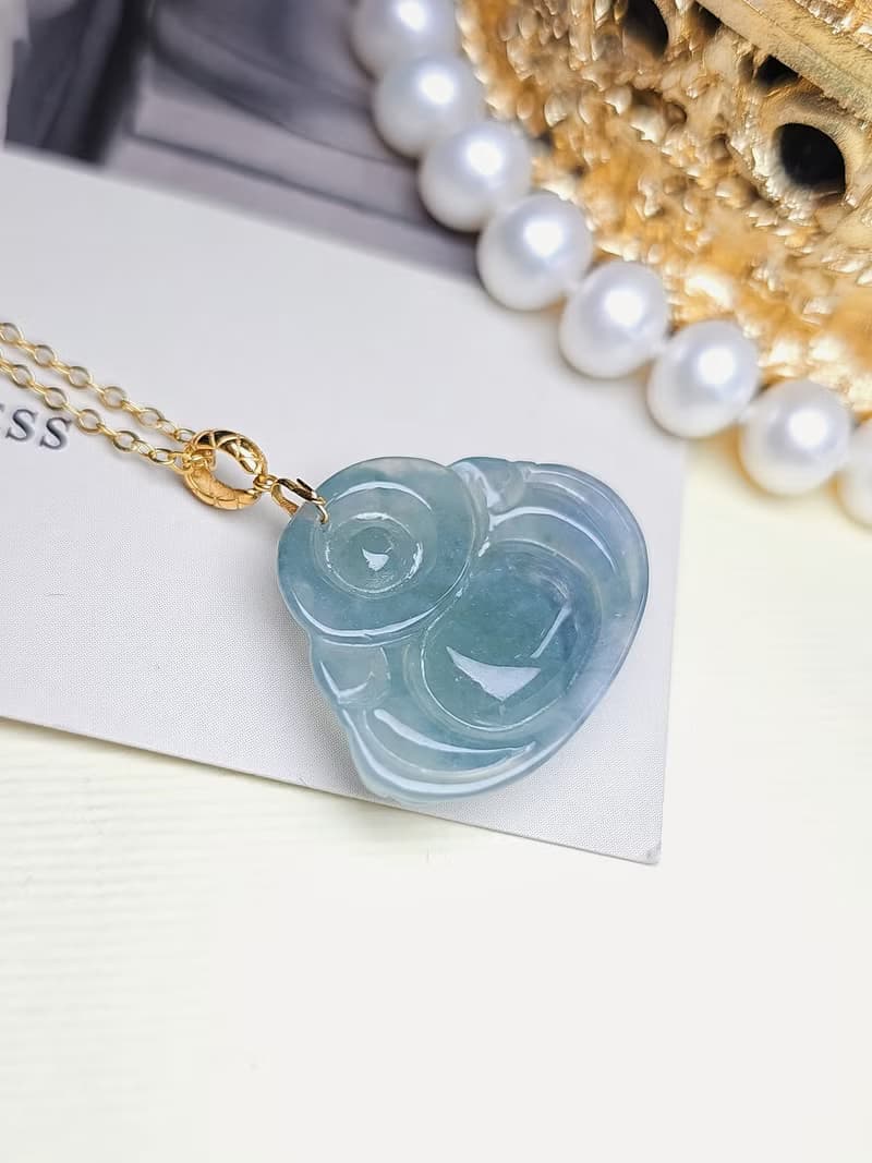 世界首富男神|18k財神爺|緬甸A貨翡翠冰藍紫春彩訂制款吊墜項鍊