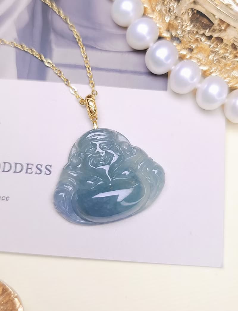 世界首富男神|18k財神爺|緬甸A貨翡翠冰藍紫春彩訂制款吊墜項鍊