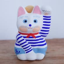 招き猫　マリンルック　左手招き