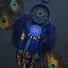 Handmade Aquarius Zodiac Dreamcatcher - Navy Gold Black Wall Decor for Aquarius