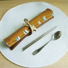 Lovely日本棉麻【小月亮捲軸餐具袋、咖】工具袋、筆袋【裡防水】