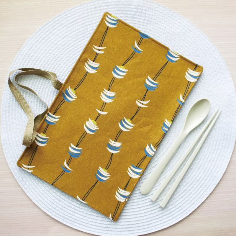 Lovely日本棉麻【小月亮捲軸餐具袋、咖】工具袋、筆袋【裡防水】