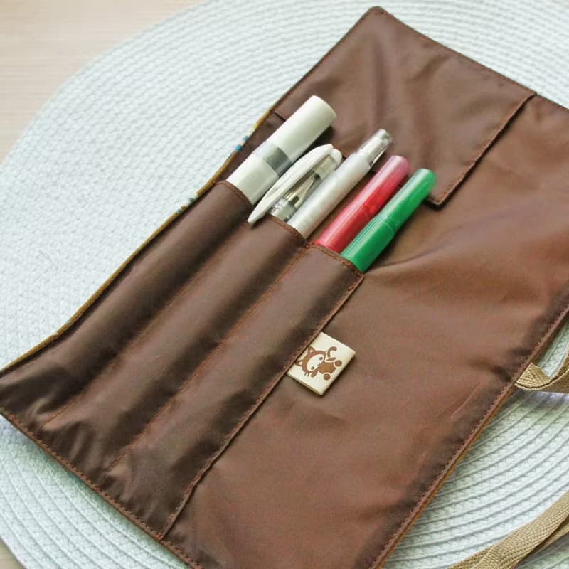 Lovely日本棉麻【小月亮捲軸餐具袋、咖】工具袋、筆袋【裡防水】