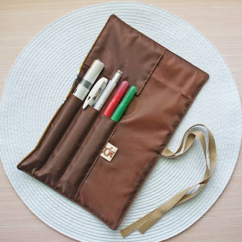 Lovely日本棉麻【小月亮捲軸餐具袋、咖】工具袋、筆袋【裡防水】