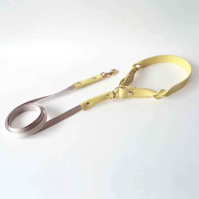 Twist Mono Pet Leash, Soft Leather Handle, Nylon Lightweight Dog Cat Pink Pastel