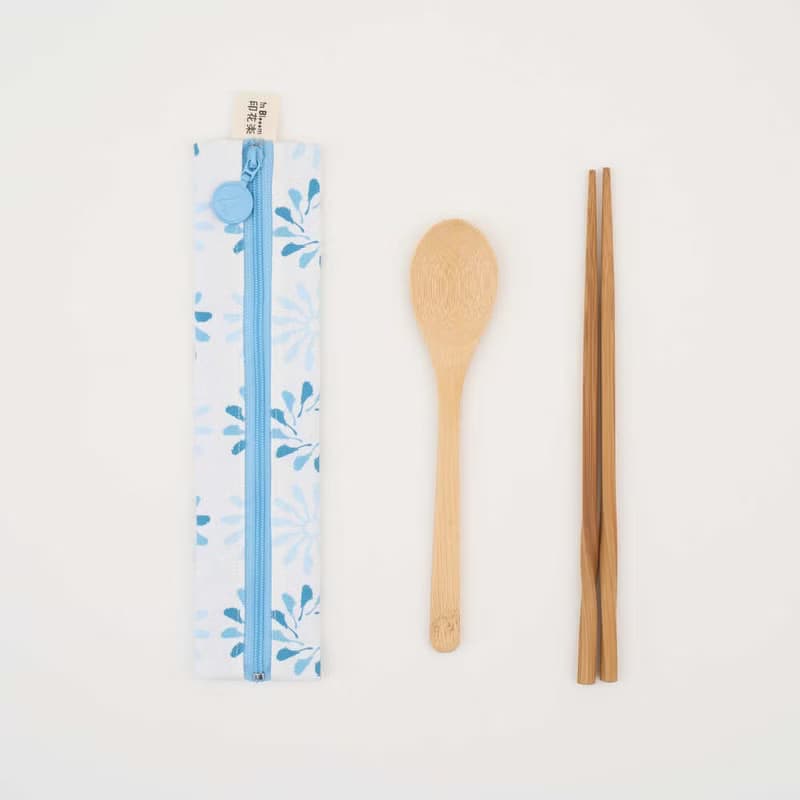 拉鏈餐具袋(含餐具)/烏秋圈圈/晴空藍/鳥語花窗