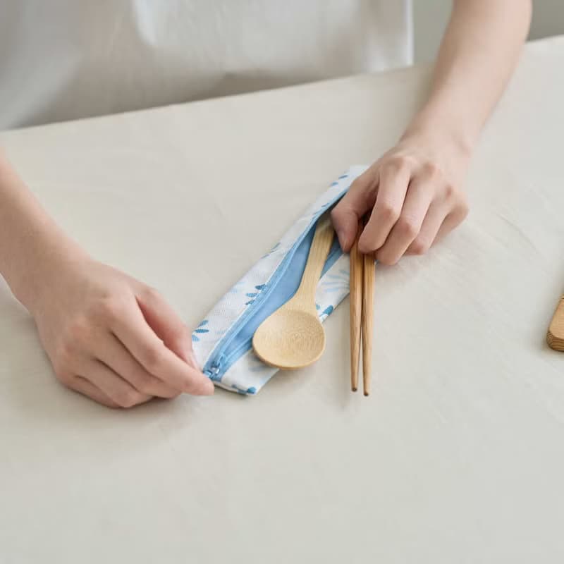 拉鏈餐具袋(含餐具)/烏秋圈圈/晴空藍/鳥語花窗